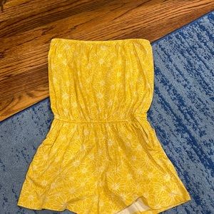 Yellow Flowered Strapless Romper